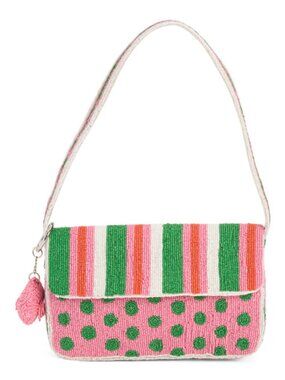MADE IN INDIA Beaded Striped Contrast Chic Flap Shoulder Bag